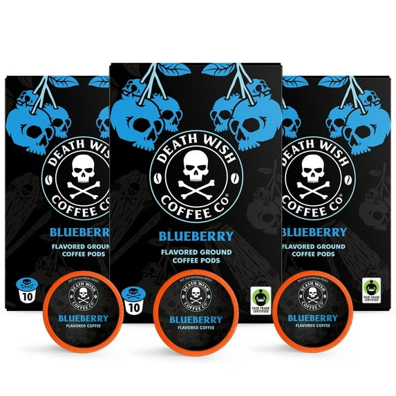 Death Wish Coffee Blue and Buried Blueberry Single Serve Pods, Fair Trade, No Artificial Flavors, 30 Count