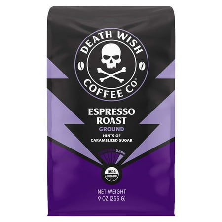 Death Wish Coffee Co. Espresso Roast Organic Ground Coffee, 9 oz (Package May Vary)