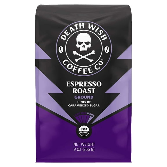Death Wish Coffee Co. Espresso Roast Organic Ground Coffee, 9 oz (Package May Vary)