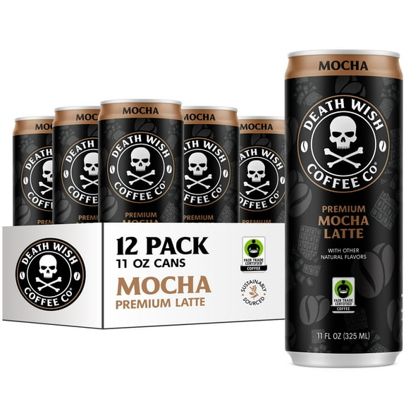 Death Wish Coffee Co., Premium Mocha Latte, 100% Colombian Cold Brew Fair Trade Coffee, 11 Fl oz Can, 12-pack