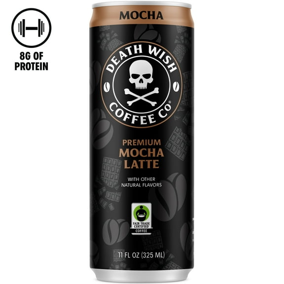 Death Wish Coffee Co., Premium Mocha Latte, 100% Colombian Cold Brew Fair Trade Coffee, 11 fl oz Can
