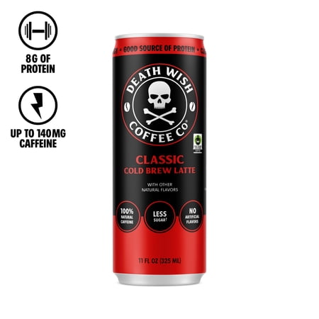 Death Wish Coffee Co., Premium Original Latte, 100% Colombian Cold Brew Fair Trade™ Coffee, 11 fl oz Can