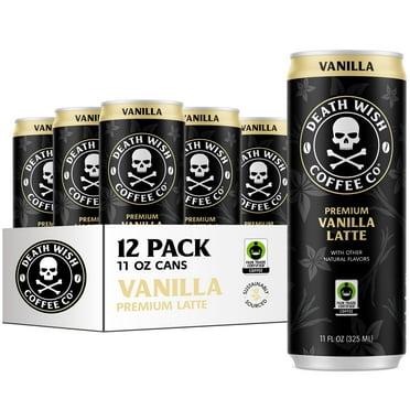 Death Wish Coffee Co., Premium Vanilla Latte, 100% Colombian Cold Brew Fair Trade™ Coffee, 11oz Can, 12-pack