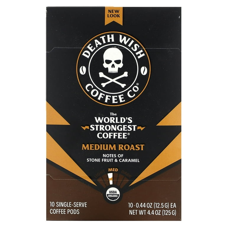 Death Wish Coffee Co Coffee, Medium Roast, Single Serve Pods - 10 pack, 0.44 oz pods