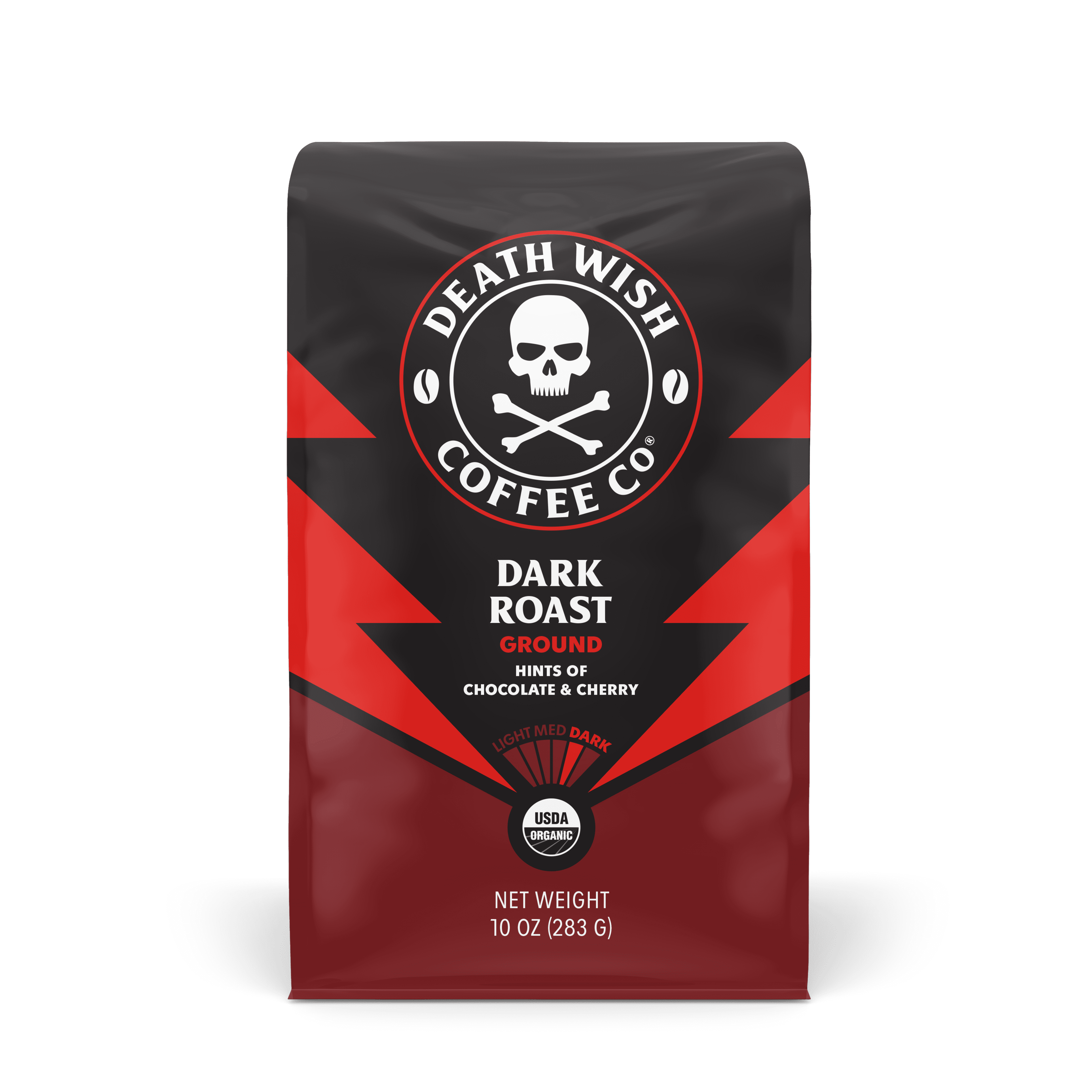 Death Wish Coffee, Dark Roast, Ground, Fair Trade, Organic, Bag, 10oz 