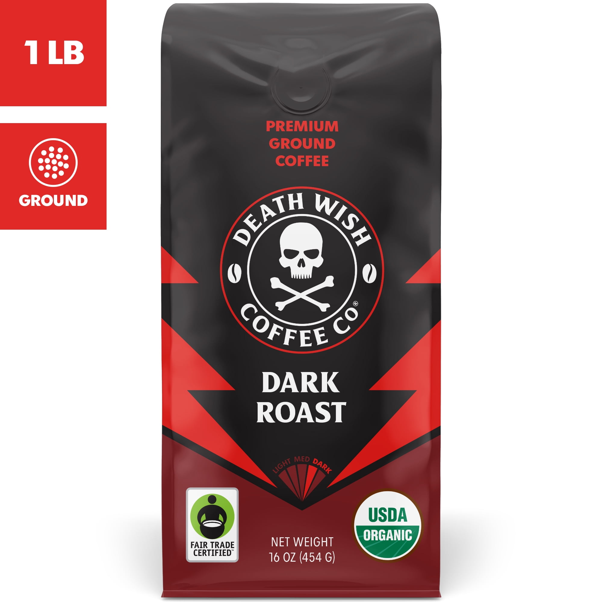 (6 pack) Death Wish Coffee, Organic and Fair Trade, Dark Roast, Ground Coffee, 16oz