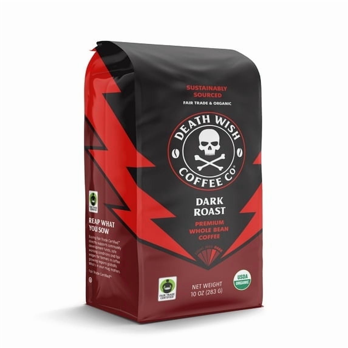Death Wish Coffee, Dark Roast, Whole Bean, Fair Trade, Organic, Bag, 10oz
