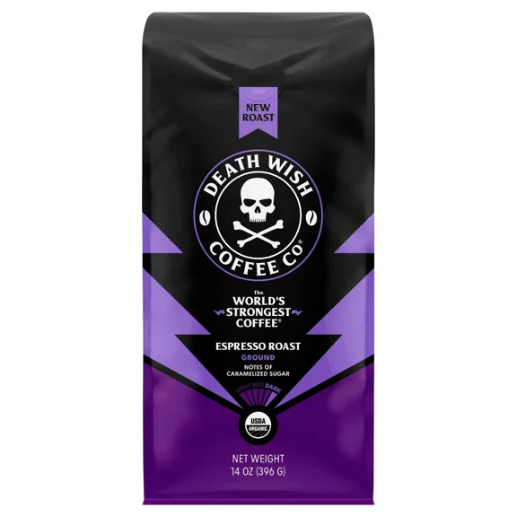 Death Wish Coffee Ground Espresso Roast Organic 14 oz (Pack of 6)