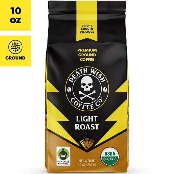 Death Wish Coffee, Organic and Fair Trade, Light Roast, Ground Coffee, 10oz