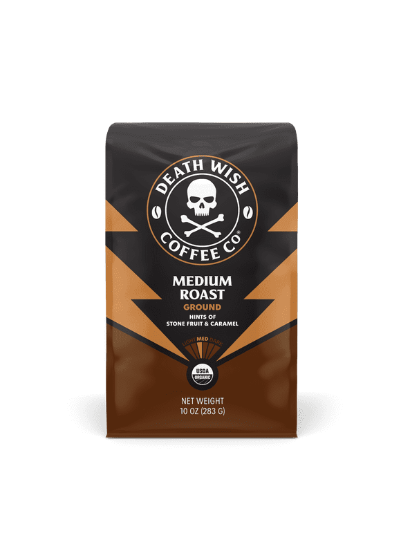 Death Wish Coffee, Medium Roast, Ground, Fair Trade, Organic, Bag, 10oz