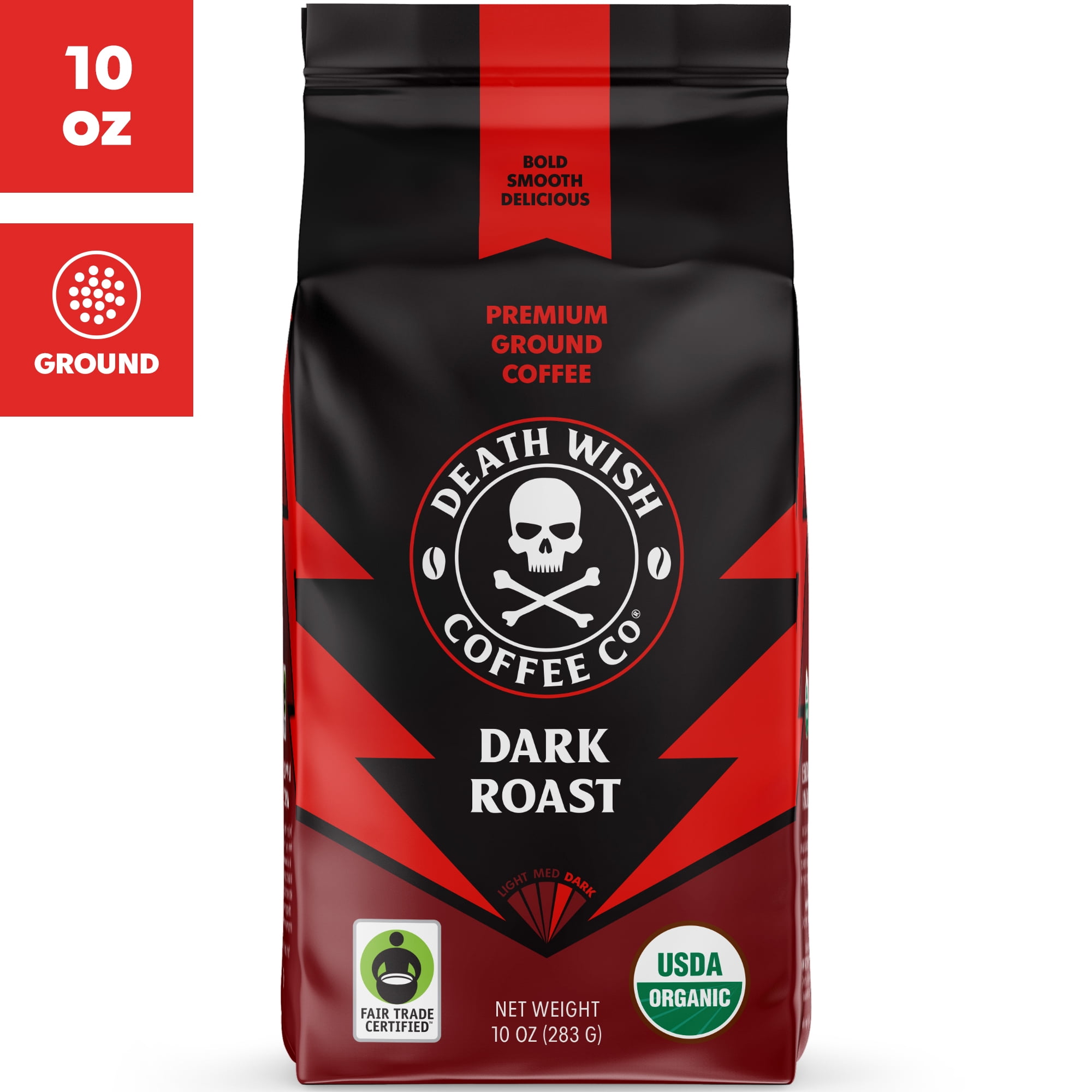 Death Wish Coffee, Organic and Fair Trade, Dark Roast, Ground Coffee, 10oz