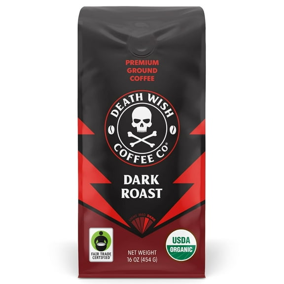 Death Wish Coffee, Organic and Fair Trade Dark Roast Ground Coffee, 16 oz