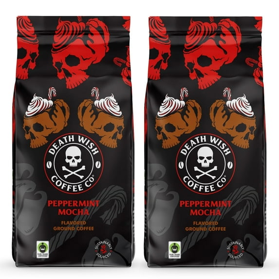 Death Wish Coffee Peppermint Mocha Ground Coffee, Fair Trade, Natural Flavors, No Artificial Ingredients, 18 oz