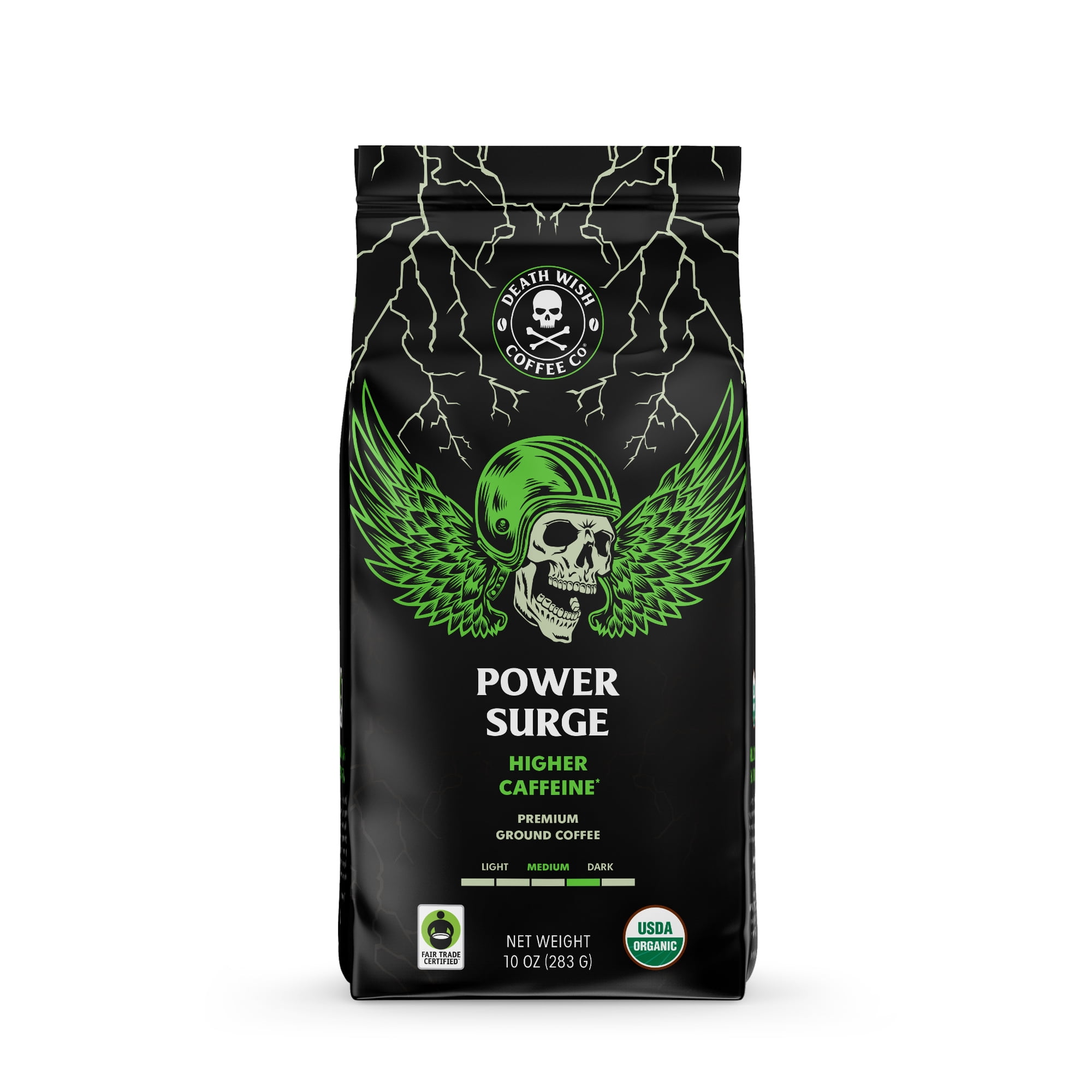 Death Wish Coffee, Organic and Fair Trade, Power Surge, High Caffeine, Ground Coffee, 10 oz Bag
