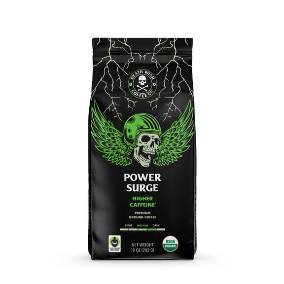 Death Wish Coffee, Organic and Fair Trade, Power Surge, High Caffeine, Ground Coffee, 10 oz Bag