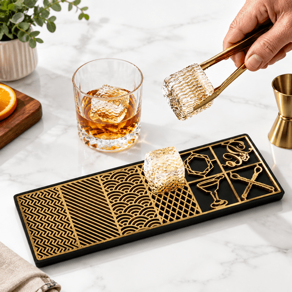 Death and Co. Embossed Ice Cube Tray with 8 Patterns, Aluminum and Silicone