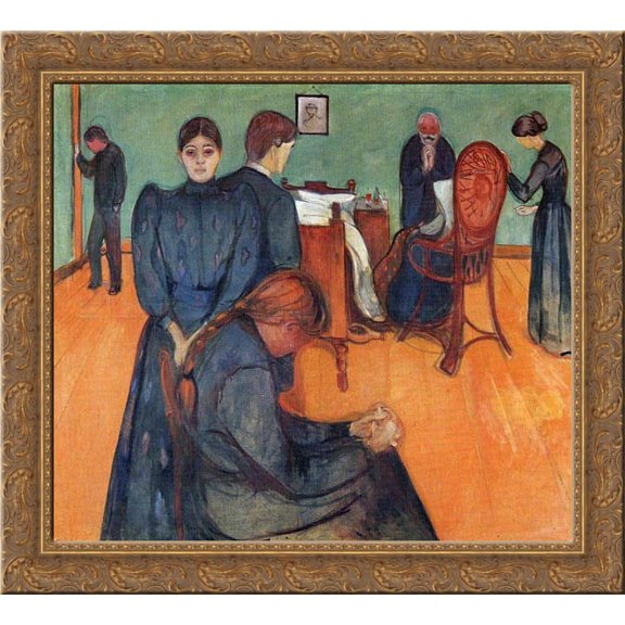 Death in the sickroom 19x24 Gold Ornate Wood Framed Canvas Art by Munch, Edvard
