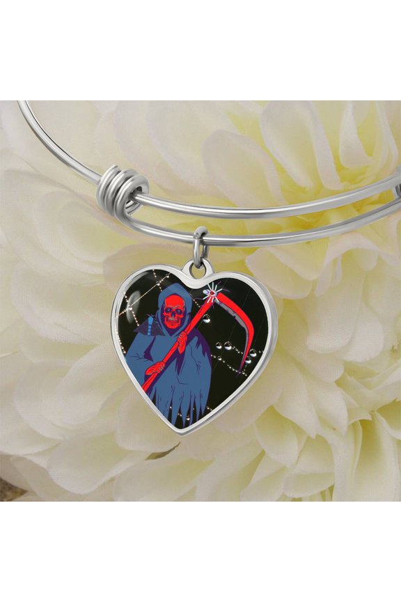 Death in the spider's web - Heart Bangle Bracelet - Silver/Gold color, Personalized Engraving Option