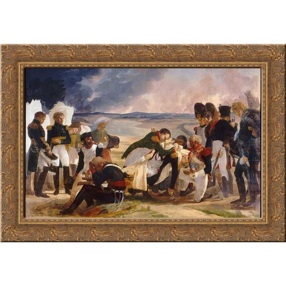 Death of Marshal Lannes, Duke of Montebello 24x18 Gold Ornate Wood Framed Canvas Art by Pierre-Narcisse Guerin