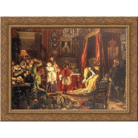 Death of Sigismund Augustus at Knyszyn 24x20 Gold Ornate Wood Framed Canvas Art by Matejko, Jan