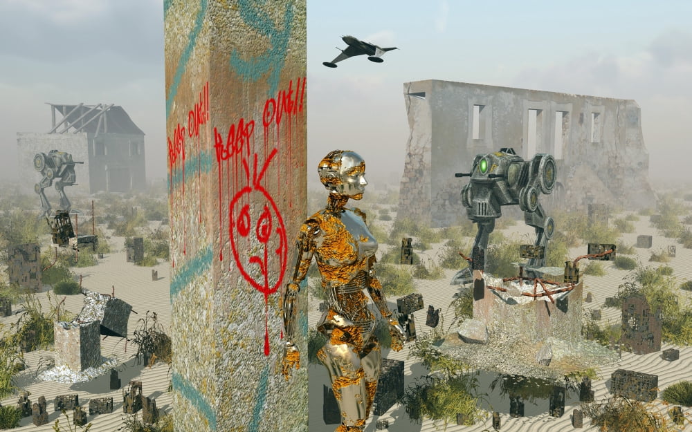 Death ruins and decay following the aftermath of a futuristic war Canvas Art - Mark StevensonStocktrek Images (36 x 23)