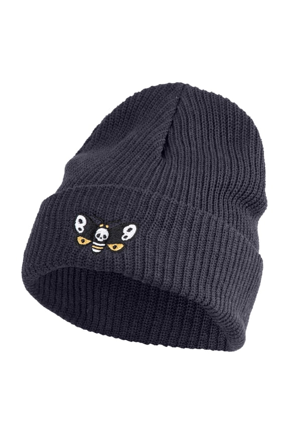 Death's Head Hawkmoth Embroidered Eco Cotton Ribbed XL Cuff Beanie - Navy XL