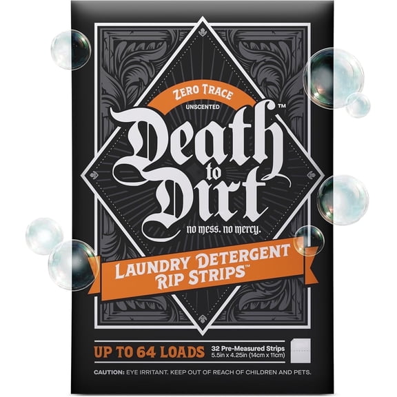 Death to Dirt Laundry Detergent Sheets Unscented, 32ct pack