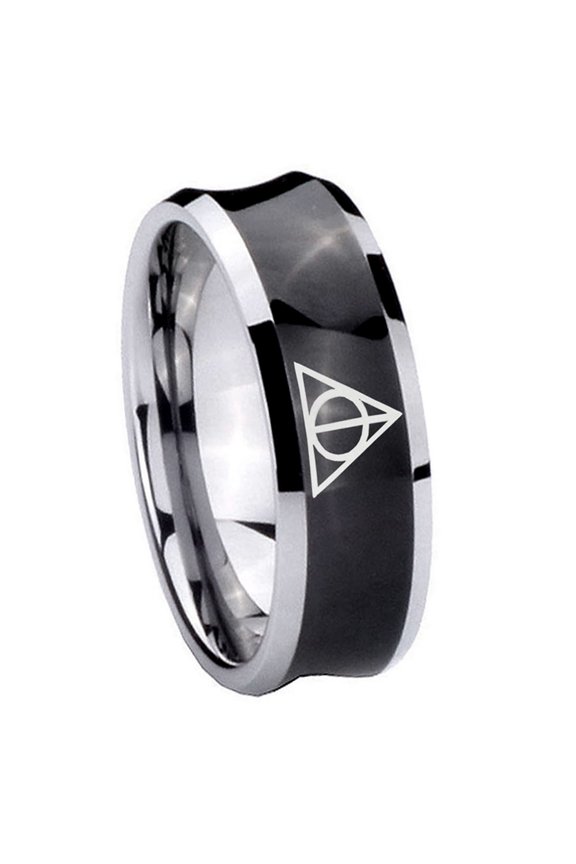 Deathly Hallows Concave Black Tungsten Men Ring 10MM