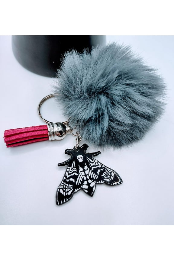 Deaths Head Moth Keychain with fur and tassel charm