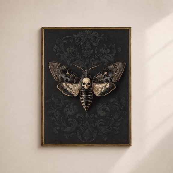 Deaths Head Moth Wall Art Print, English Victorian Acanthus Skull Gothic, Bedroom And Gallery Wall Decor