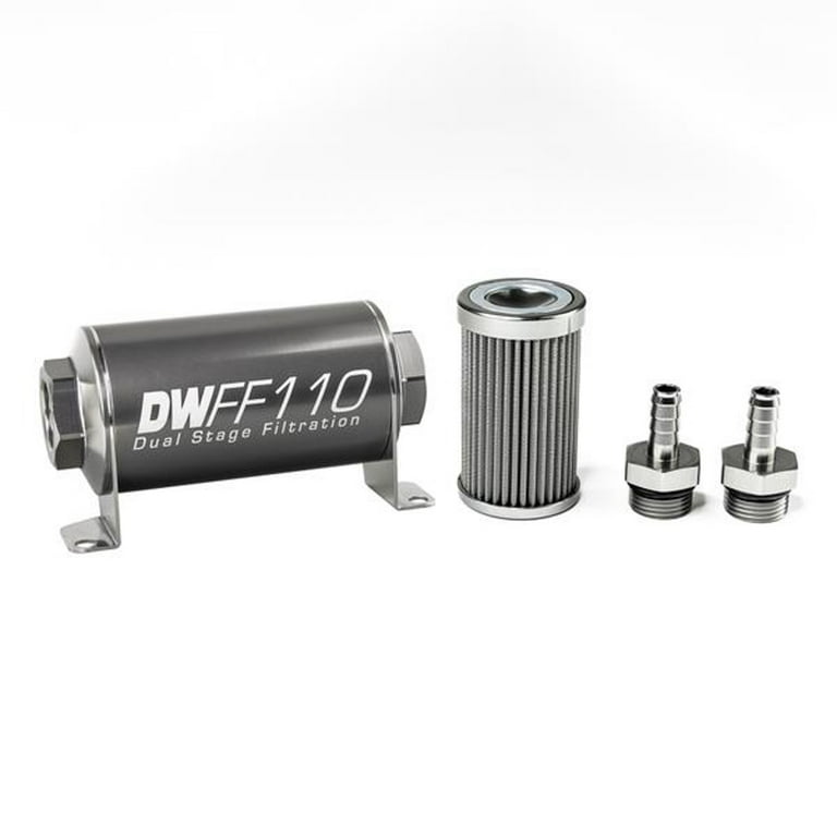 DeatschWerks 8-03-110-100K-38 In-Line Fuel Filter Kit 3/8 Hose Barb 100-Micron DeatschWerks 8-03-110-100K-38 In-Line Fuel Filter Kit 3/8 Hose Barb 100-Micron
