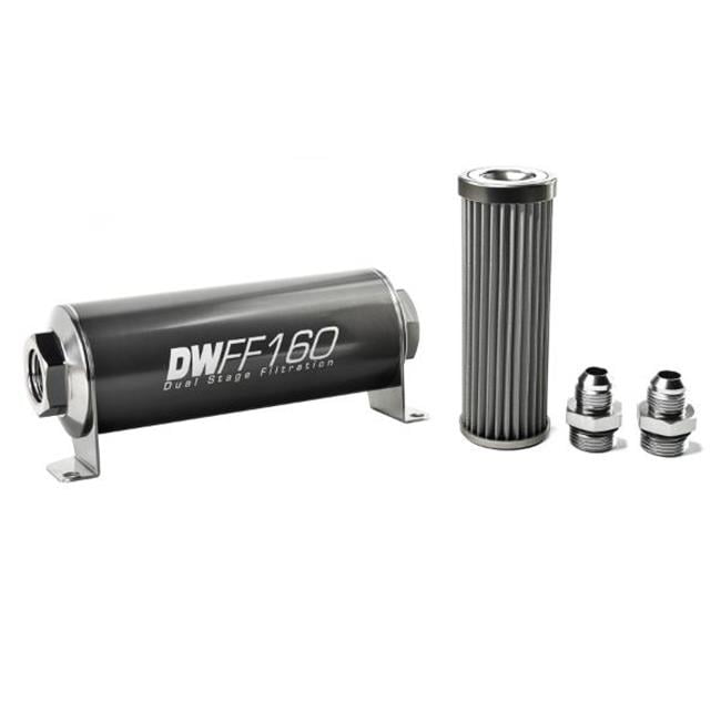 DeatschWerks Stainless Steel 8AN 100 Micron Universal Inline Fuel Filter Housing Kit (110mm)