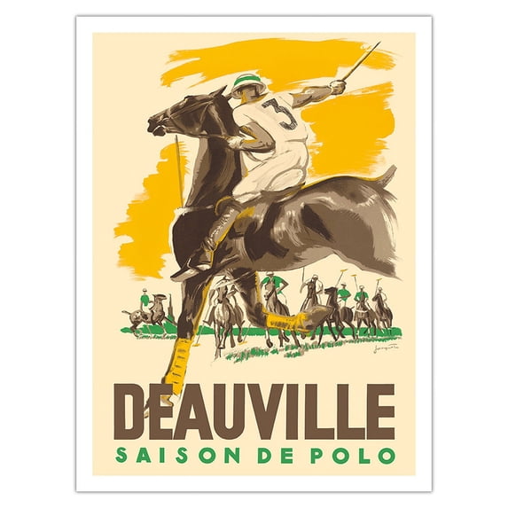 Deauville Saison De Polo (Polo Season) - Normandy France - Vintage Travel Poster by Michel Jacquot c.1938 - Bamboo Fine Art 290gsm Paper (Unframed) 12x16in