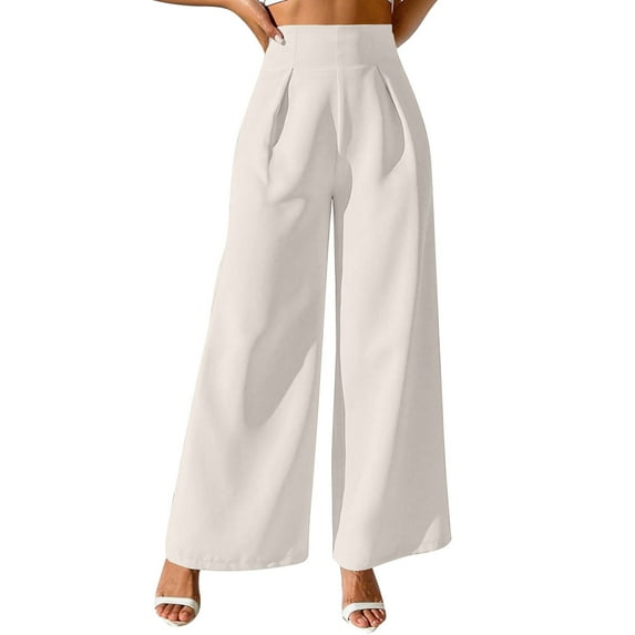 Deavoly Dress Pants for Women Solid Color High Waist Wide-Leg Full Length Suit Trousers Formal Drape Pants