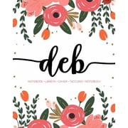 Deb Notebook - Libreta - Cahier - Taccuino - Notizbuch 110 pages paginas seiten pagine Modern Florals First Name Notebook in Coral, Pink & Orange on White ACH233c Paperback
