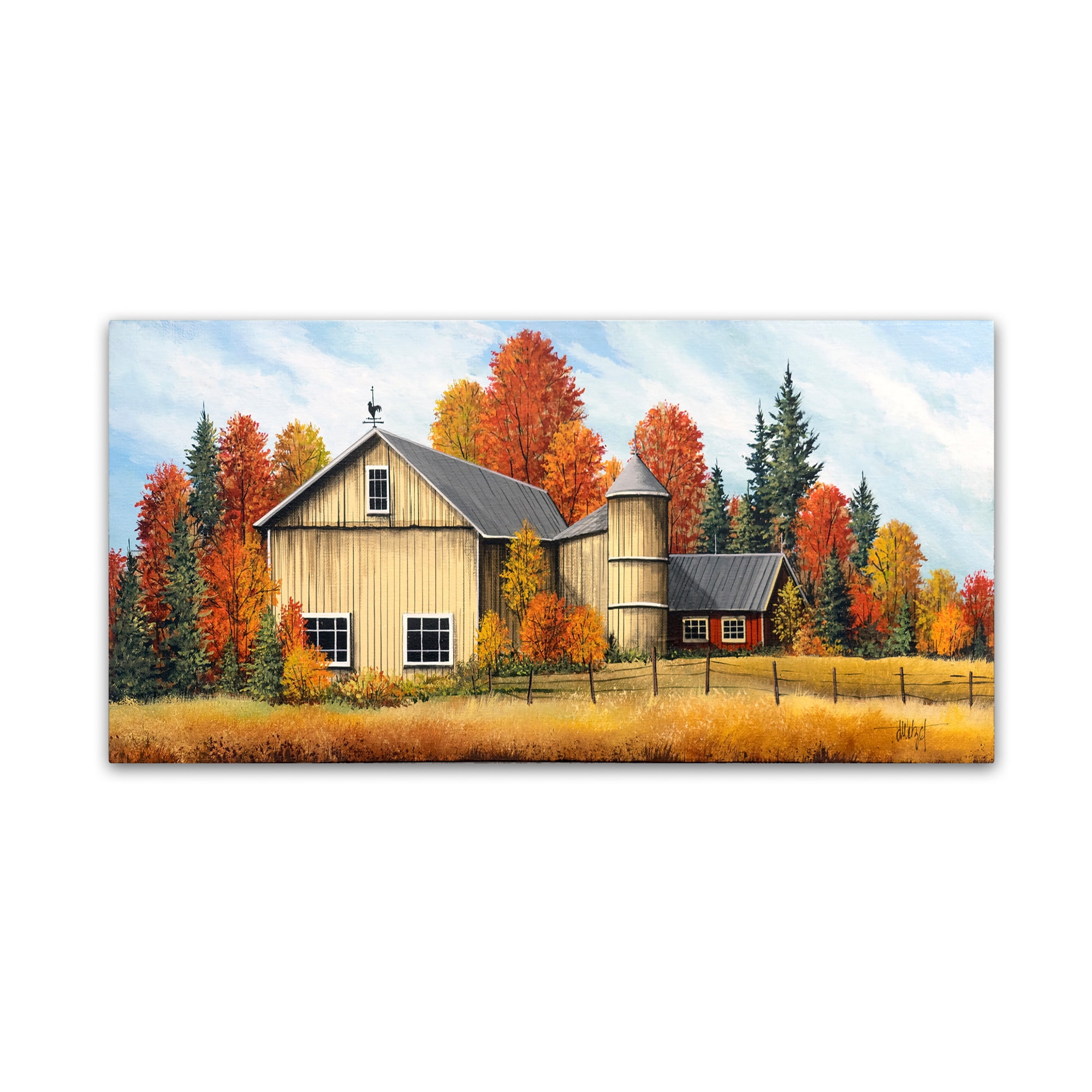 Autumn Cottage Landscape Framed Canvas Art 10"x19"