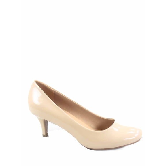 Debbie-32 Women's Fashion Patent Round Toe Low Heel Slip On Pump Dress Shoes ( Beige, 10 )
