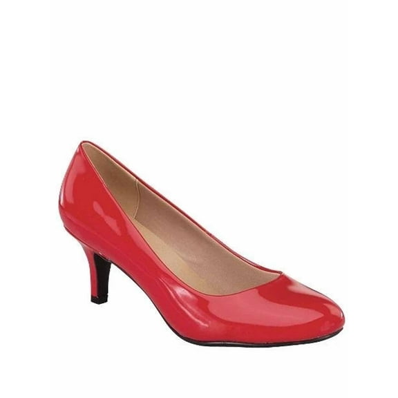 Debbie-32 Women's Fashion Patent Round Toe Low Heel Slip On Pump Dress Shoes ( red, 10)