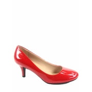 Debbie-32 Womens Fashion Round Toe Low Heel Slip On Pump Dress Shoes  Red, 7