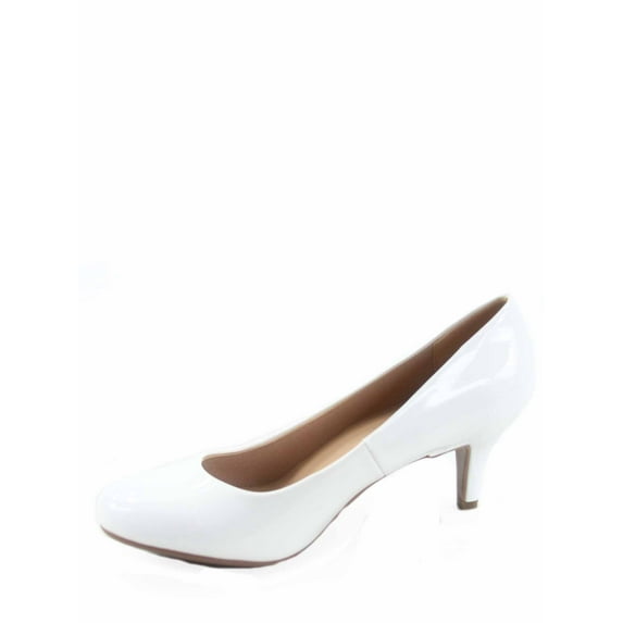 Debbie-32 Women's Fashion Round Toe Low Heel Slip On Pump Dress Shoes ( White, 5 )