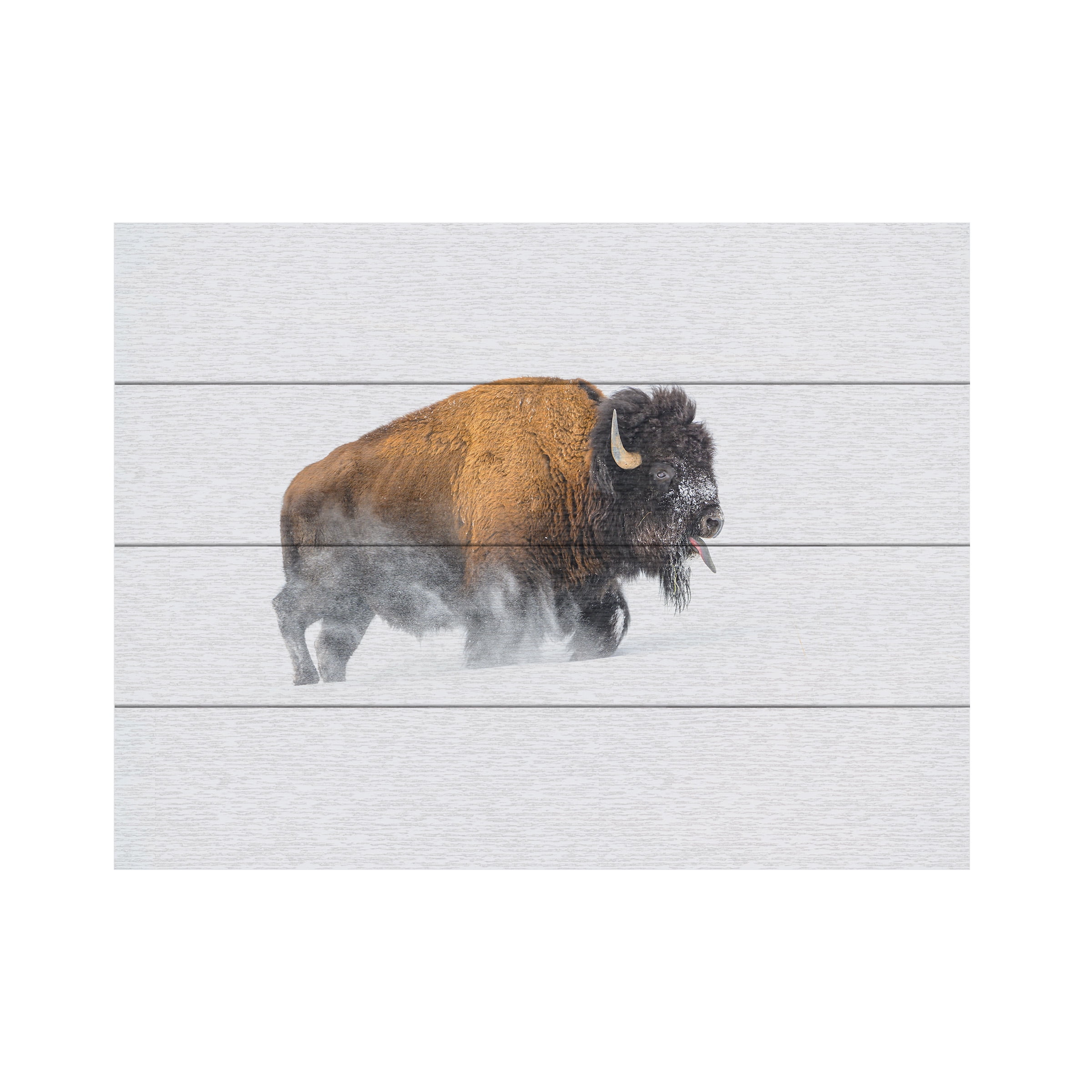 Debbie Hunt 'Bison In The Snow' Wood Slat Art 12x16