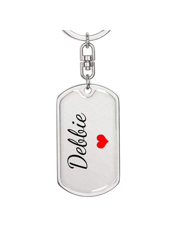 Debbie Keychain – Custom Name Keychain for Women Title: Dog Tag with Swivel Keychain (Steel)