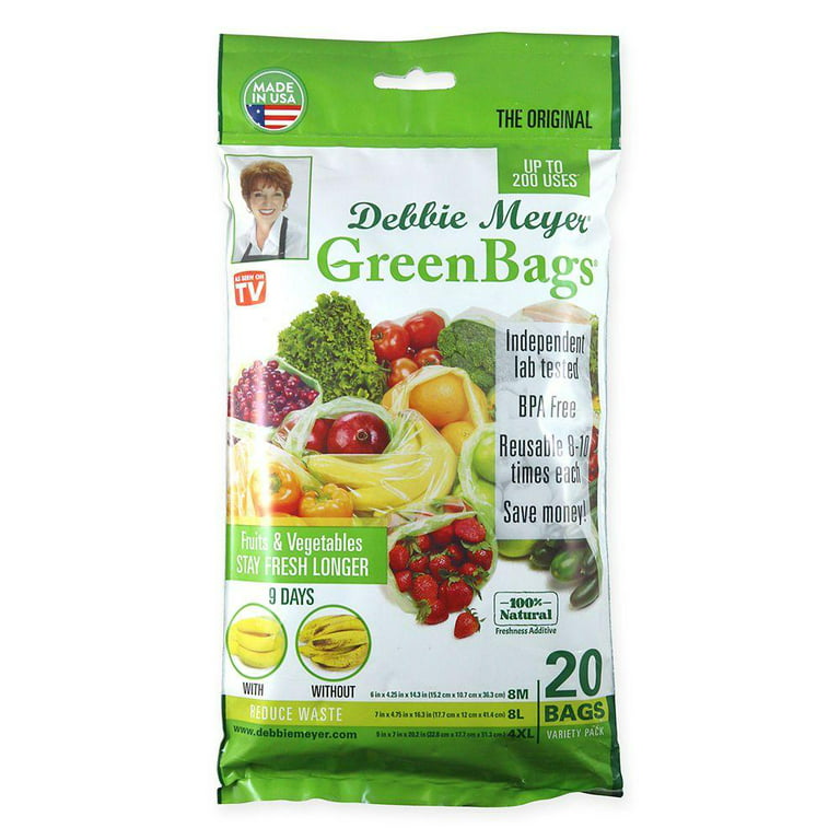 Debbie Meyer GreenBags 20-Pack (8M, 8L, 4XL) – Keeps Fruits, Vegetables,  and Cut Flowers, Fresh Longer, Reusable, BPA Free, Made in USA