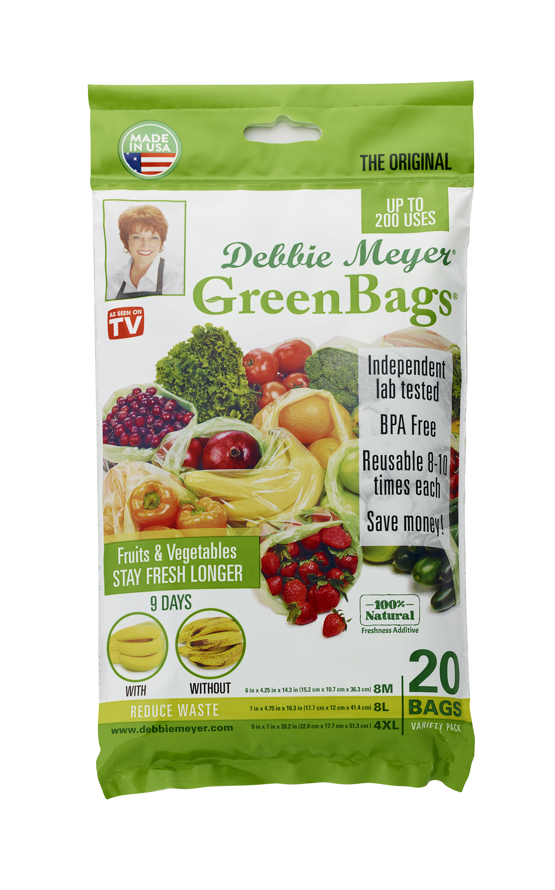 Debbie Meyer GreenBags Freshness-Preserving Food/Flower Storage Bags (Various Sizes, 20-Pack)