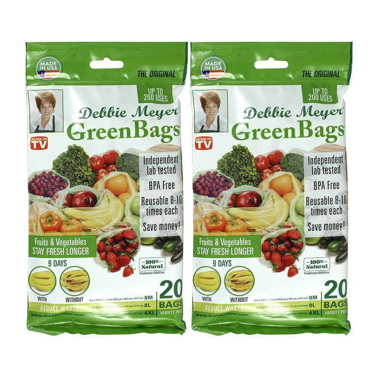  Debbie Meyer GreenBags 20-Pack (8M, 8L, 4XL) – Keeps Fruits,  Vegetables, and Cut Flowers, Fresh Longer, Reusable, BPA Free, Made in USA  : Clothing, Shoes & Jewelry