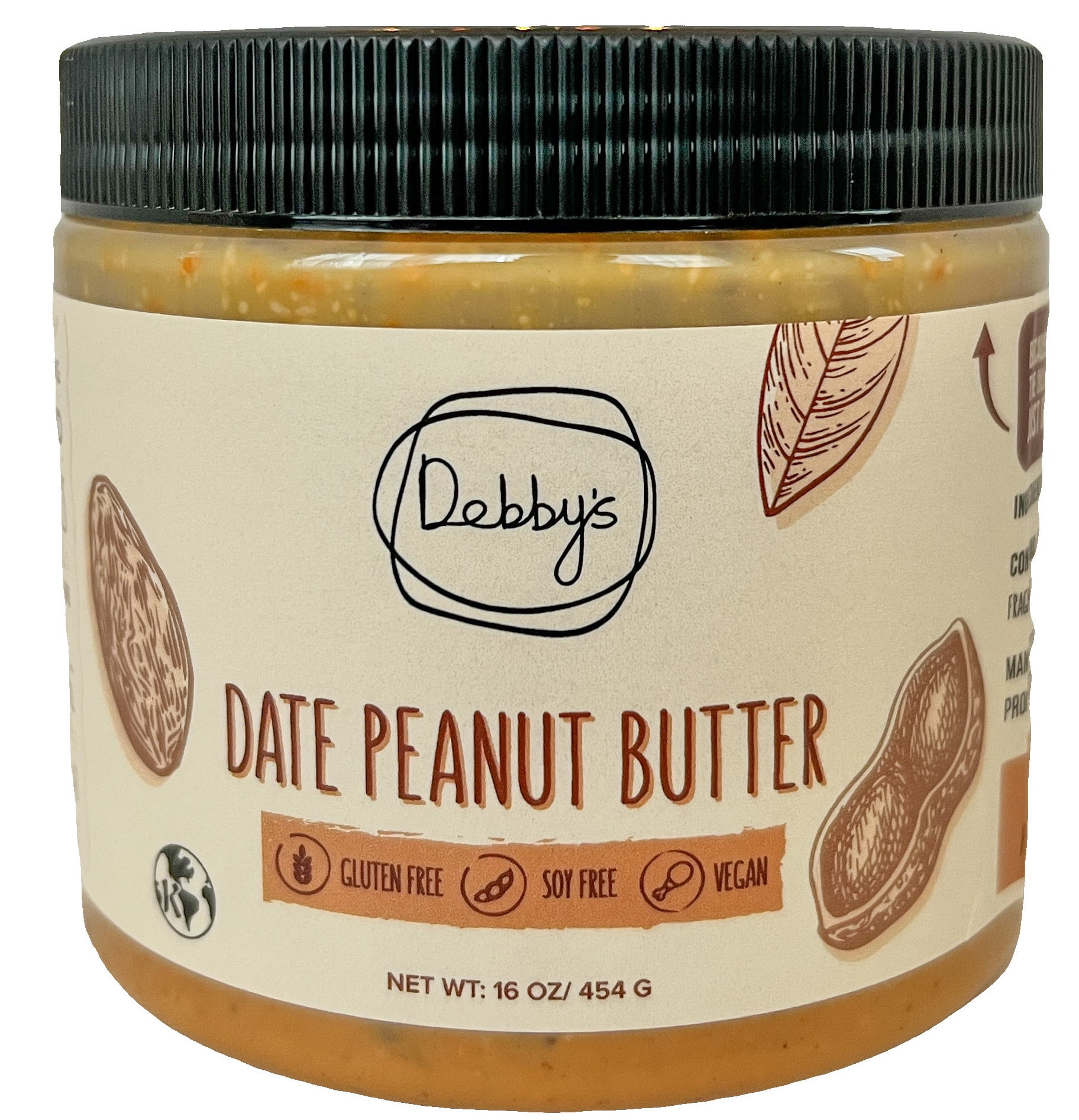 Debby's Date Sweetened Gluten Free, Vegan Friendly Peanut Butter 16oz