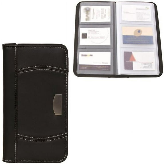 Debco BL3264 Bonded Leather Business Card Holder - Black with White Stitching