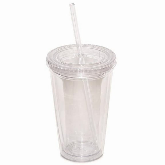 Debco DA7321 500 ml 17 oz Double Walled Tumbler with Straw - Clear