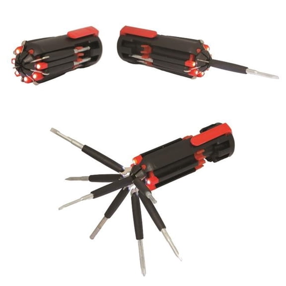 Debco MT8911 Turner Might 8 in 1 Screw Driver Set with LED Light - Black / Red