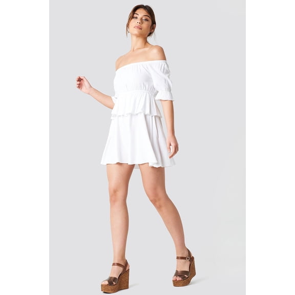 Debi Flue Off Shoulder Frill Short Dress